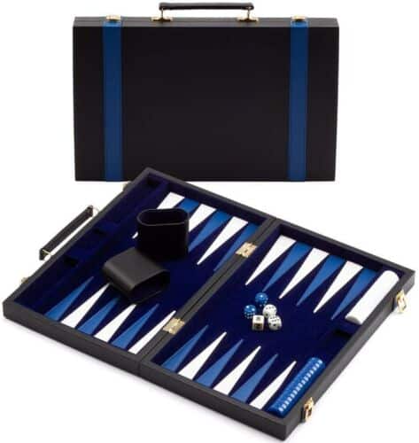 Large Leather Backgammon Board Game Set - Black&Blue