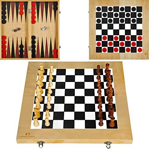 Leksak Games 16'' Wooden Chess Checkers Backgammon Set - 3 In 1 Board